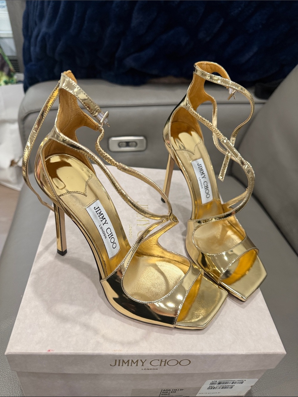 Jimmy Choo Metallic Gold Strappy Stiletto Sandals - Picture 7 of 8